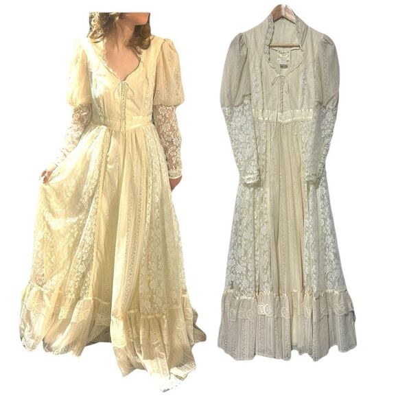 Vintage Gunne Sax Romantic Renaissance Style Lace Wedding Dress Size 5 - Picture 1 of 15
